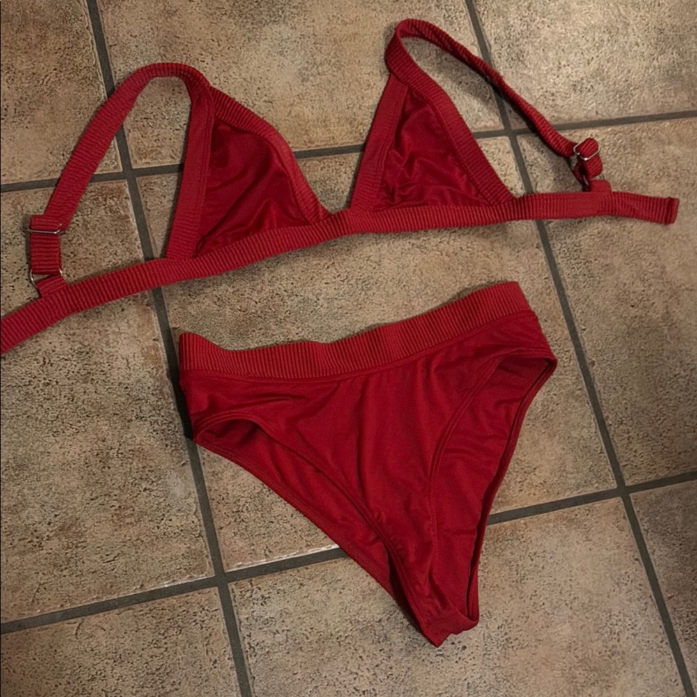 Frankie’s Bikinis Women’s Red Triangle Bikini Set